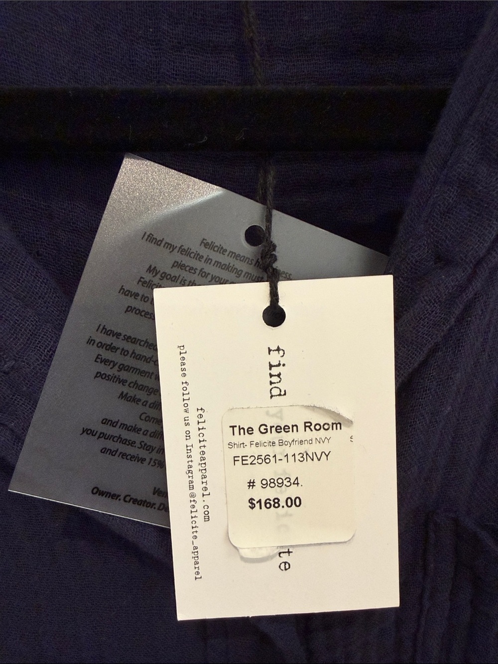 NWT - Felicite Navy Boyfriend Cotton Button-Down Shirt - Picture 7 of 7